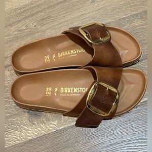 Birkenstock Madrid Big Buckle Oiled Leather Cognac Sandal. Size 8.5 US / 39 EU.